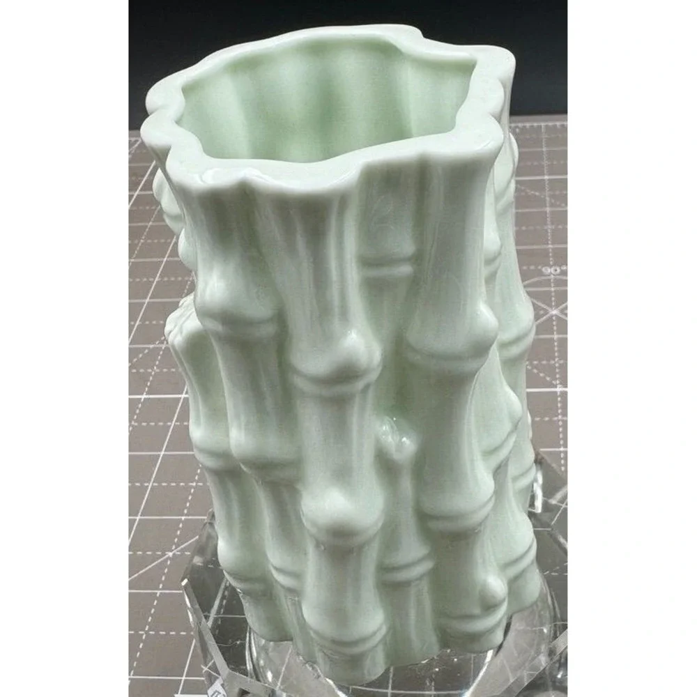 Asian Celadon Porcelain Vase Bamboo Stalk Pencil Holder 4